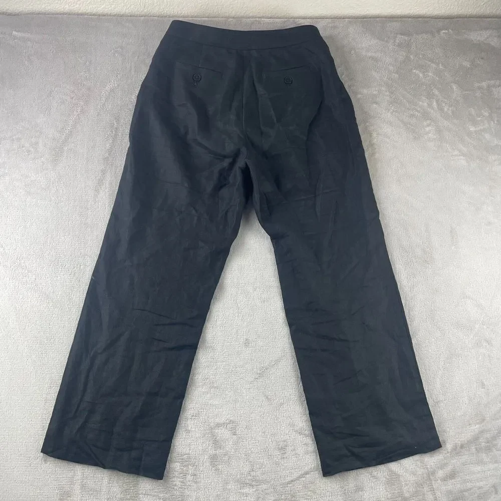 Banana Republic Wide Leg 100% Linen Pants Women Petite 6 Black Pleated‎ Summer